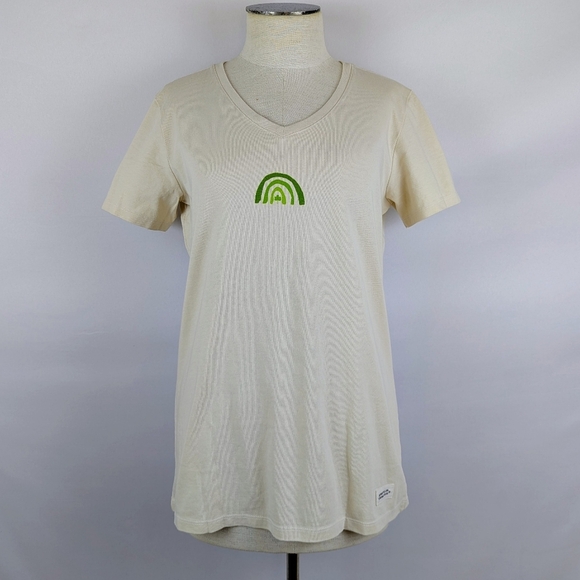Life Is Good Quirky Clover Rainbow Crusher Tee V-Neck Putty White M NWT - Picture 1 of 10